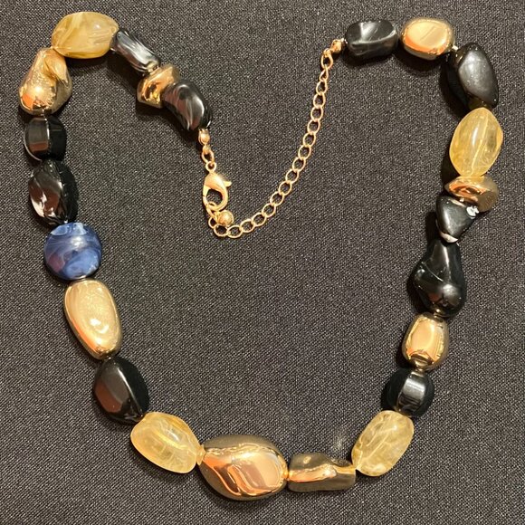 Chunky Gold,Blue,Clear Rock Beads 18” Necklace - Picture 1 of 3